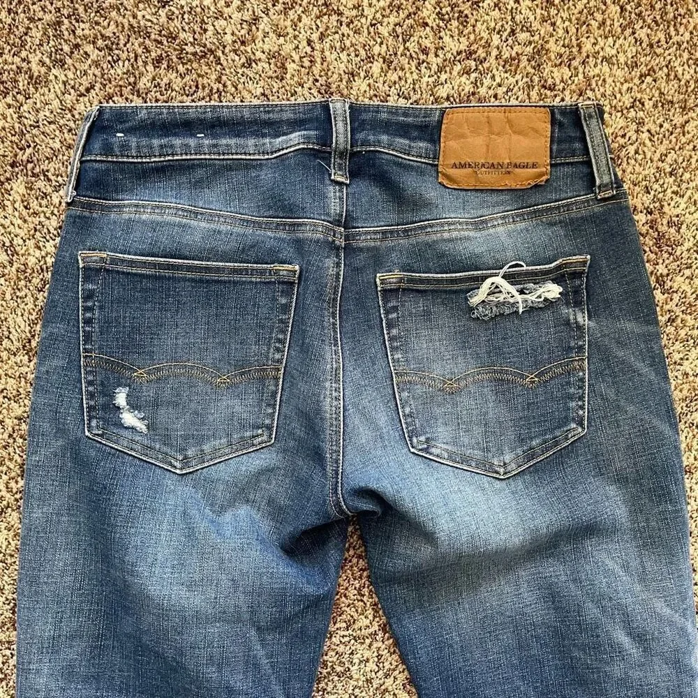 AE American Eagle skinny blue jeans men’s size 28x32 holes ripped distressed